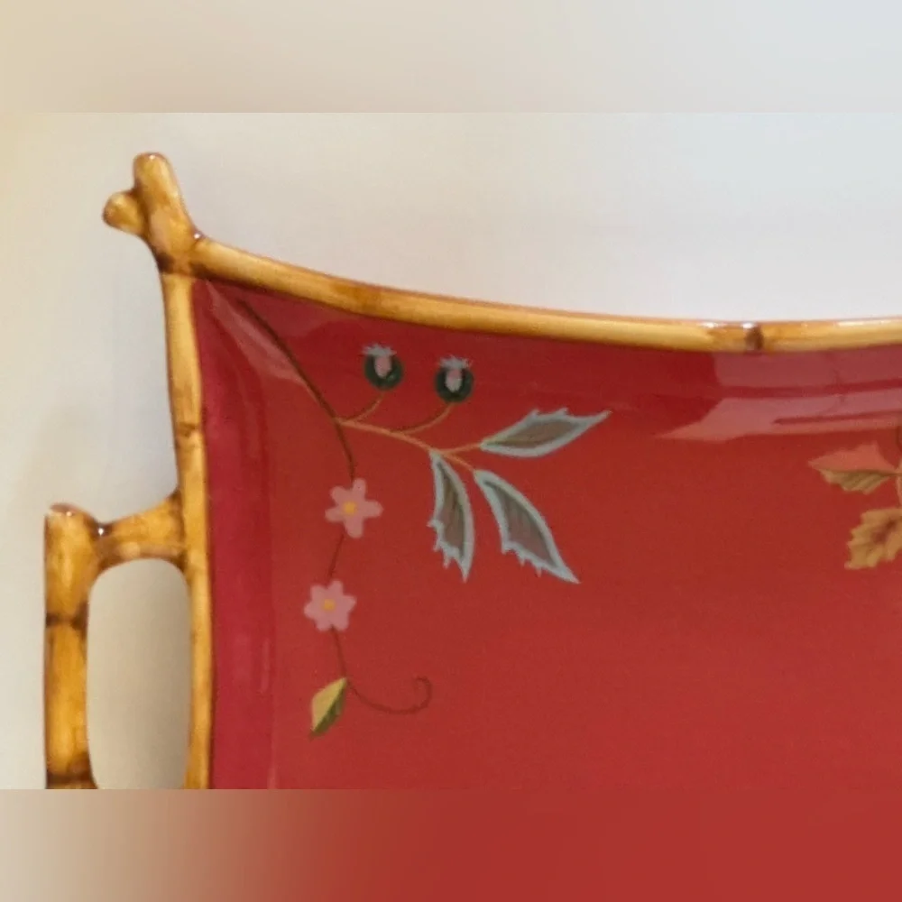 Tracy Porter Artesian Road Hand Painted “Bamboo” Trim Handle Fine China Tray